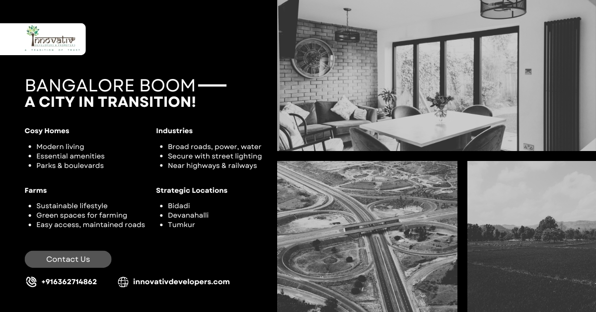 Infrastructure development in Bangalore—homes, industries, farms.